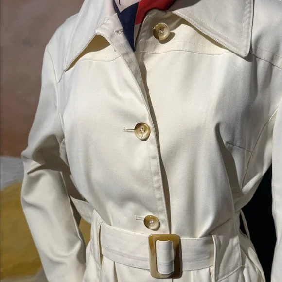 Vntg LONDON FOG Cream Belted Trench - Picture 12 of 14